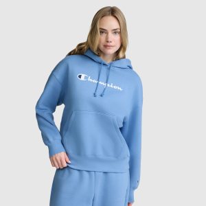 Champion Women's Powerblend Relaxed Hoodie. Script Logo